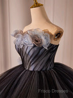 Black Tulle Long Formal Prom Gown, Black Tulle Formal Dress