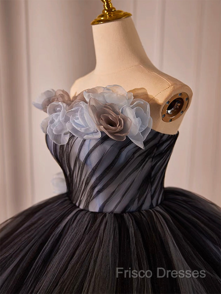 Black Tulle Long Formal Prom Gown, Black Tulle Formal Dress