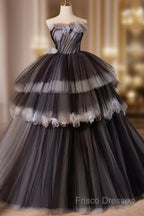 Black Tulle Long Formal Prom Gown, Black Tulle Formal Dress