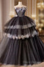 Black Tulle Long Formal Prom Gown, Black Tulle Formal Dress