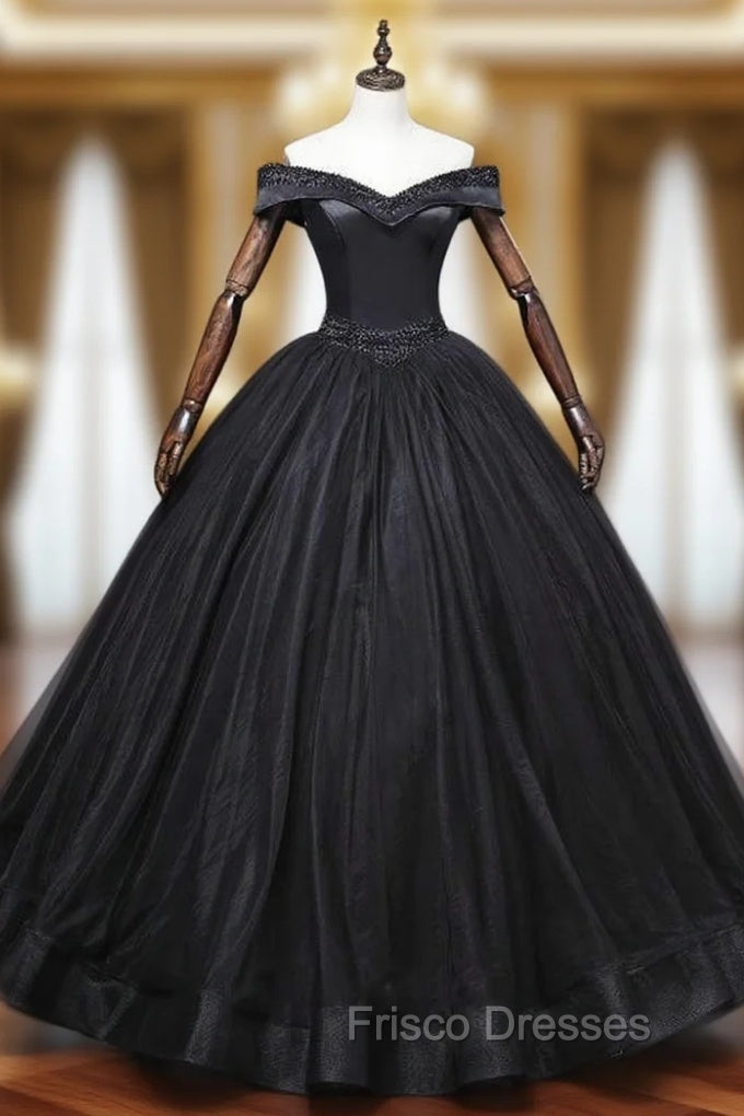 Black Tulle Off the Shoulder Beading Quinceanera Dress