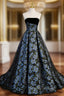 Black Tulle Print Strapless Formal Prom Dress