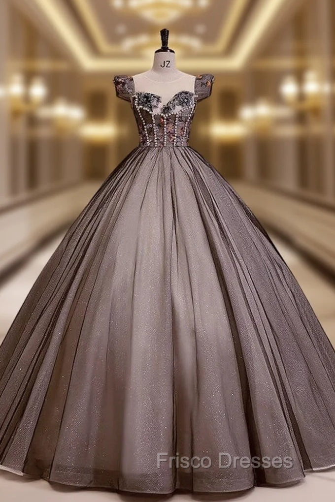 Black Tulle Puff Sleeve Appliques Quinceanera Dress Main image