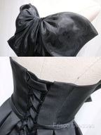 Black Tulle Satin Short Formal Prom Dress, Black Homecoming Dress
