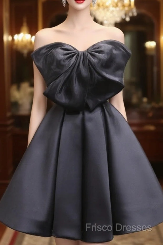 Black Tulle Satin Short Formal Prom Dress, Black Homecoming Dress Main image