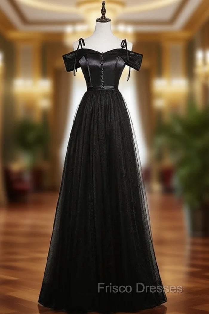 Black Tulle Satin Spaghetti Straps Formal Prom Dress Main image