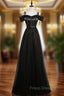 Black Tulle Satin Spaghetti Straps Formal Prom Dress
