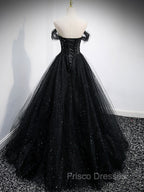 Black Tulle Sequin Long Formal Prom Dress, Black Tulle Formal Dress