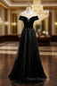 Black Tulle Sequins Cap Sleeve Formal Prom Dress