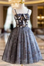 Black Tulle Sequins Embroidery Spaghetti Straps Homecoming Dress