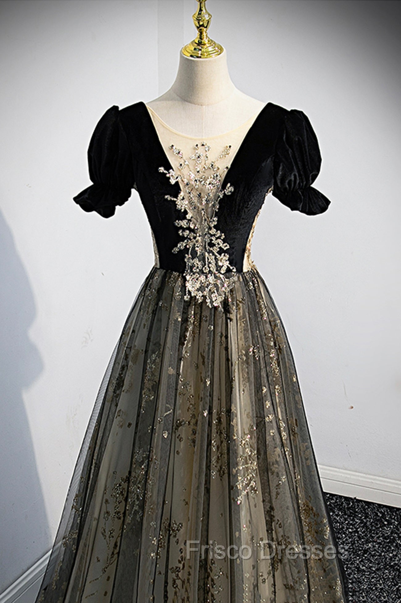 Black Tulle Sequins Long Formal Prom Dress, Black A-Line Formal Evening Dress Secondary image