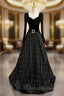 Black Tulle Sequins Long Sleeve Formal Prom Dress