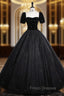 Black Tulle Sequins Short Sleeve Velvet Quinceanera Dress