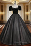 Black Tulle Sequins Square Neck Short Sleeve Beading Quinceanera Dress