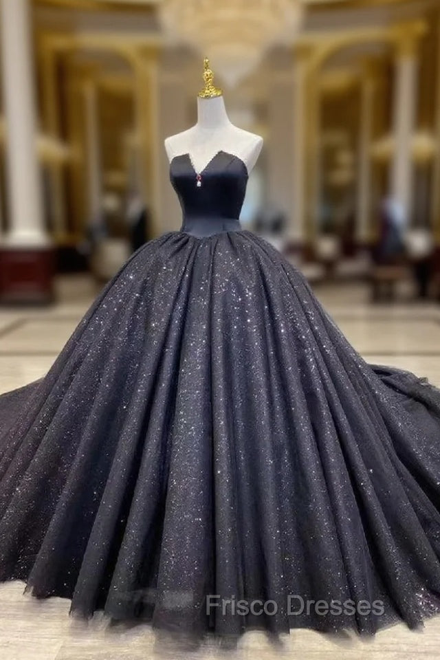 Black Tulle Sequins Strapless Wedding Dress Main image