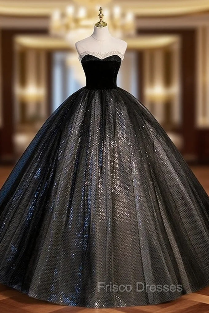 Black Tulle Sequins Sweetheart Quinceanera Dress Main image
