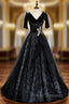 Black Tulle Sequins V-neck Short Sleeve Formal Prom Dress