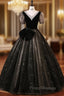 Black Tulle Sequins V-neck Short Sleeve Quinceanera Dress