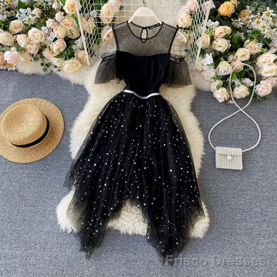Black Tulle Short Dress Black A Line Dress Mini Dress Homecoming Dress Main image