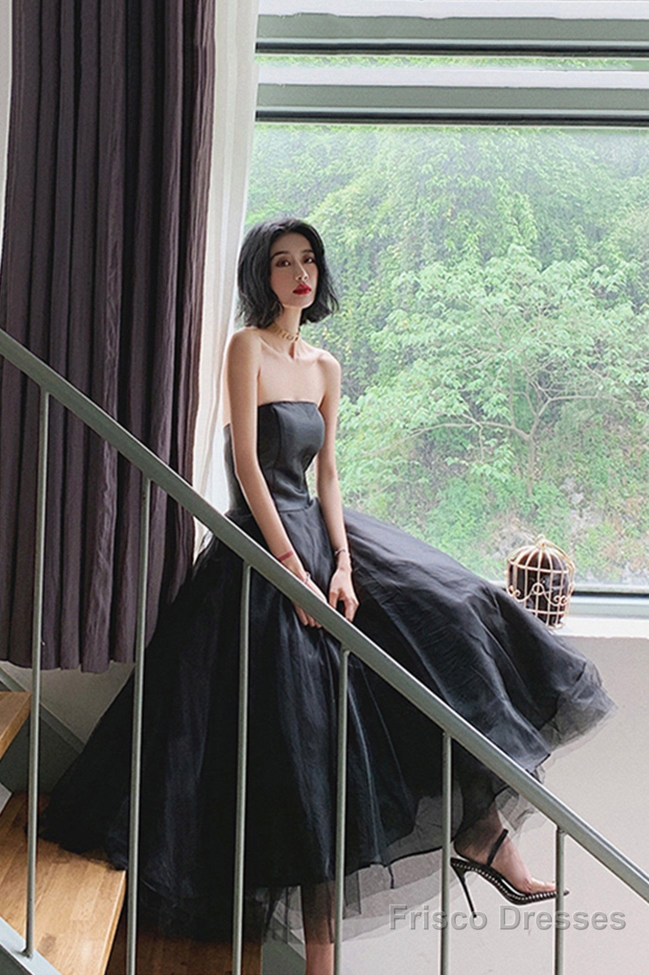 Black Tulle Short Prom Dress, Black Strapless Party Homecoming Dress Secondary image