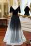Black Tulle Short Sleeve Backless Formal Prom Dress