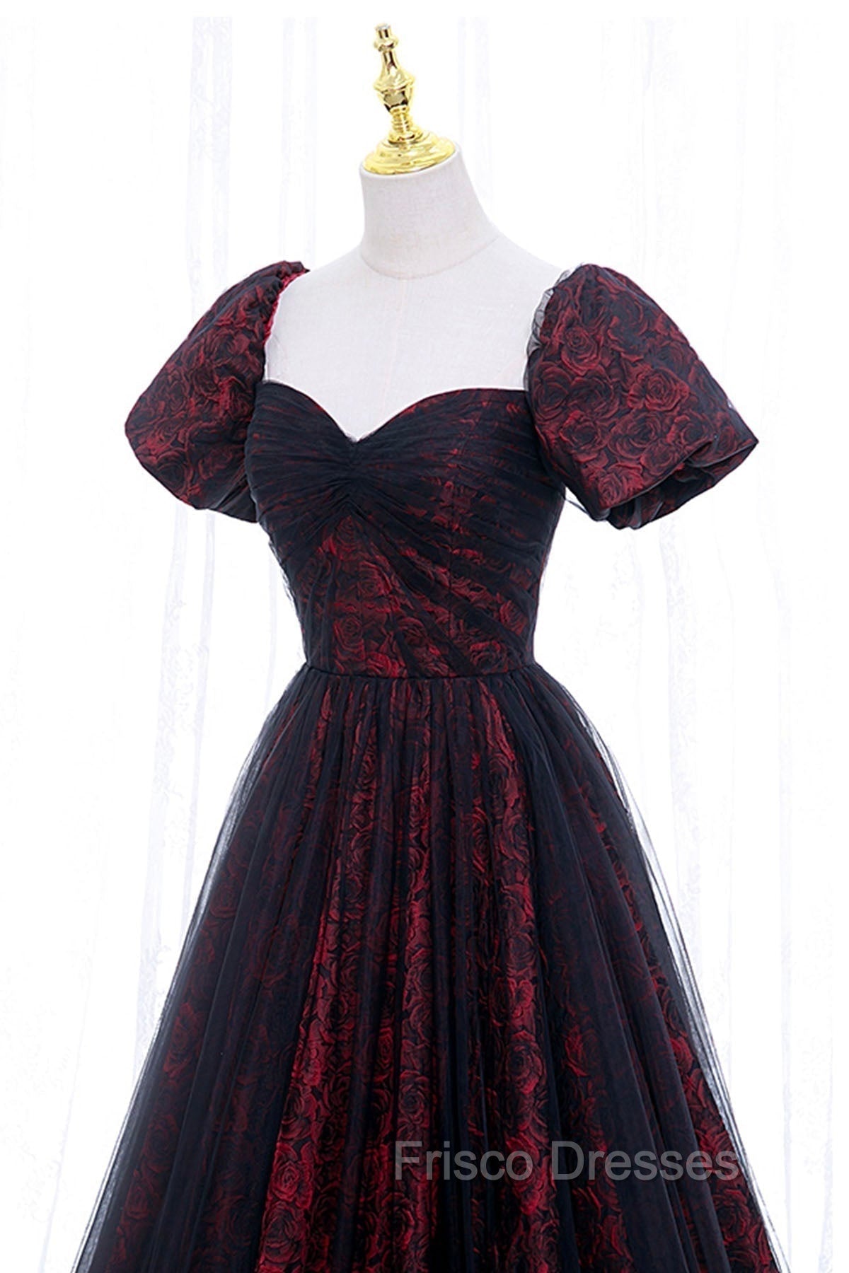 Black Tulle Short Sleeve Formal Evening Dress, Off the Shoulder Formal Prom Dress Secondary image