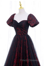 Black Tulle Short Sleeve Formal Evening Dress, Off the Shoulder Formal Prom Dress