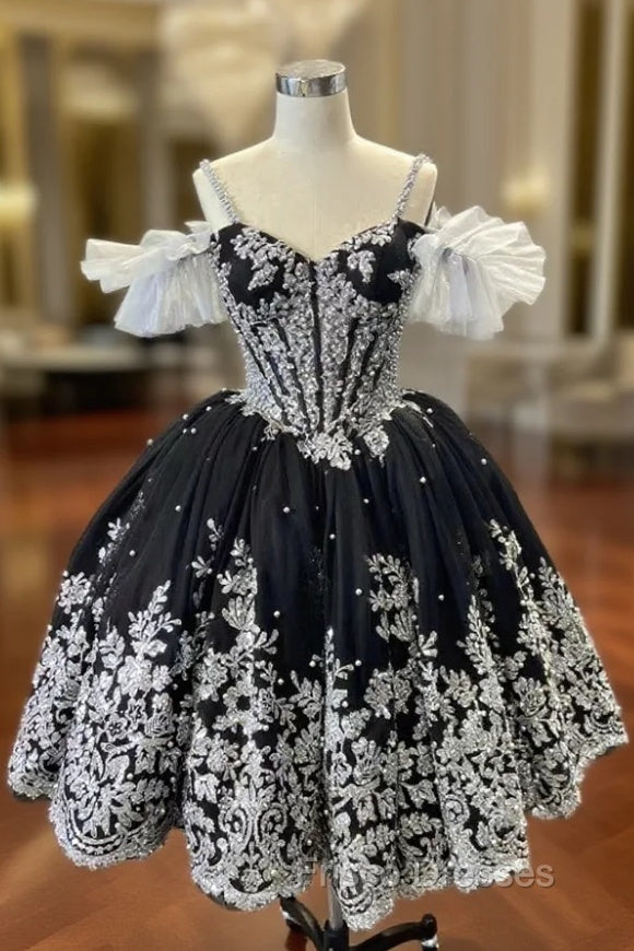 Black Tulle Silver Sequins Appliques Short Formal Prom Dress Main image