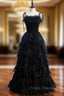 Black Tulle Spagehtti Straps Pleats Tiers Formal Prom Dress