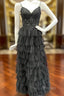 Black Tulle Spaghetti Straps Appliques Formal Prom Dress