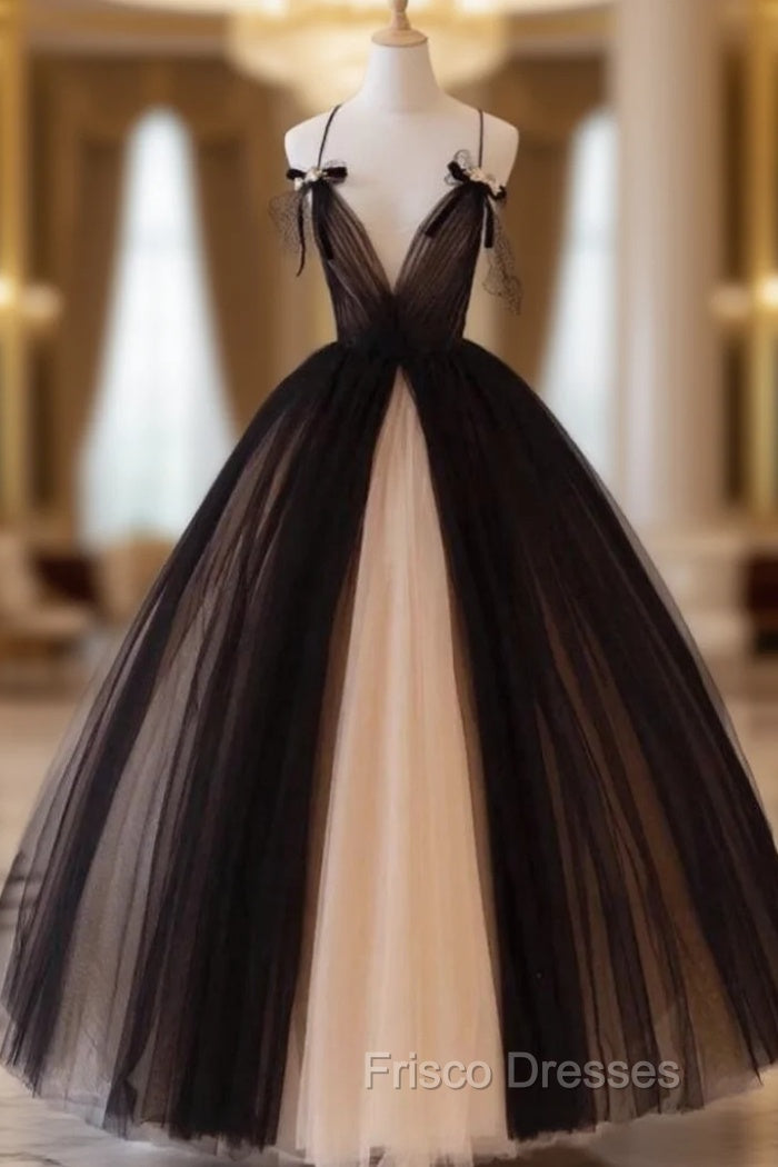 Black Tulle Spaghetti Straps Tulle Formal Prom Dress