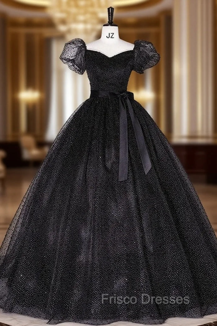 Black Tulle Square Puff Sleeve Quinceanera Dress