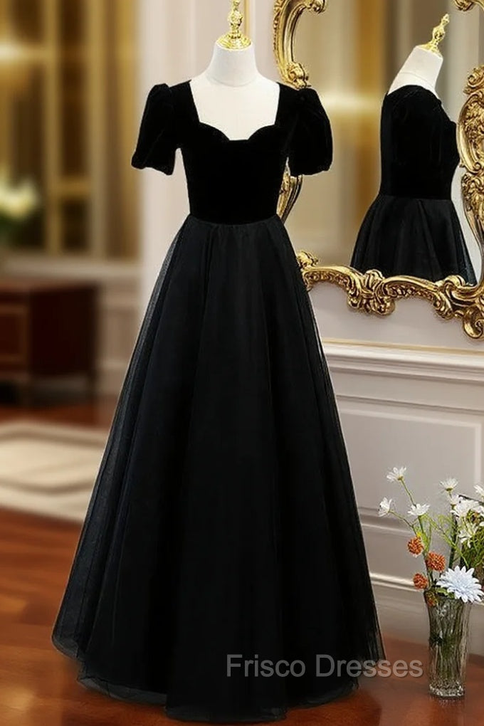 Black Tulle Square Short Sleeve Square Formal Prom Dress Main image