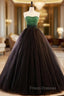 Black Tulle Strapless Green Beading Formal Prom Dress