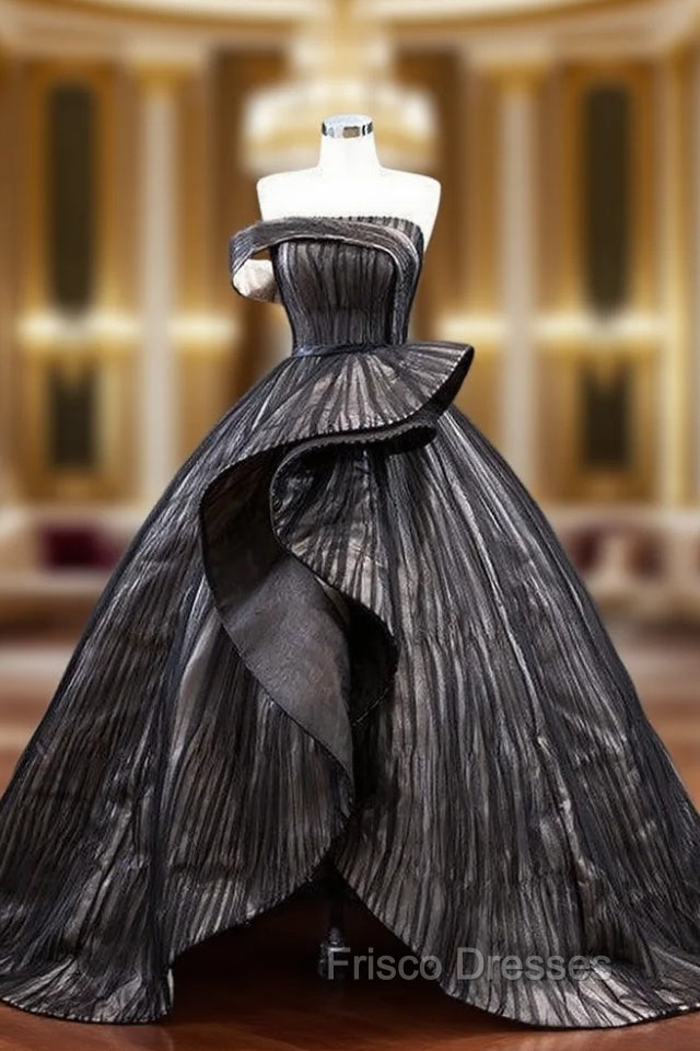 Black Tulle Strapless Pleats  Formal Prom Dress Main image