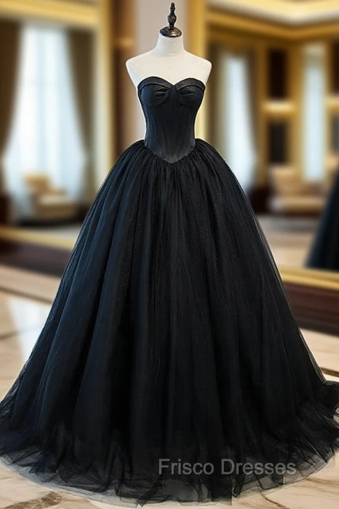 Black Tulle Strapless Pleats Formal Prom Dress Main image