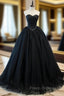 Black Tulle Strapless Pleats Formal Prom Dress