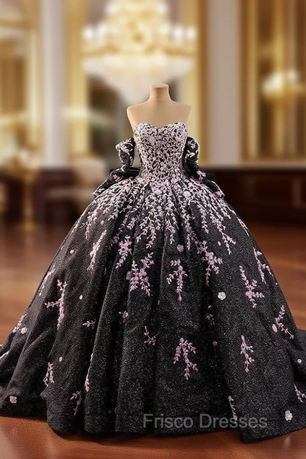 Black Tulle Strapless Sequins Formal Prom Dress