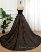 Black Tulle Sweetheart A-line Formal Dress with Lace, Black Long Formal Prom Dress