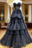 Black Tulle Sweetheart Appliques Formal Prom Dress