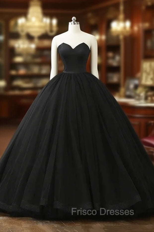 Black Tulle Sweetheart Ball Gown Sweet 16 Dress, Black Long Formal Dress Main image