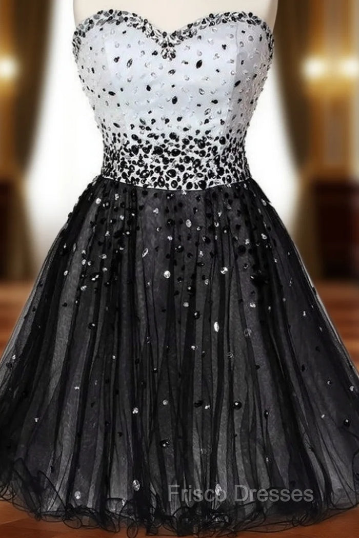 Black Tulle Sweetheart Beading Short Homecoming Dress
