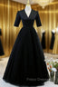 Black Tulle V-neck Short Sleeve Formal Prom Dress