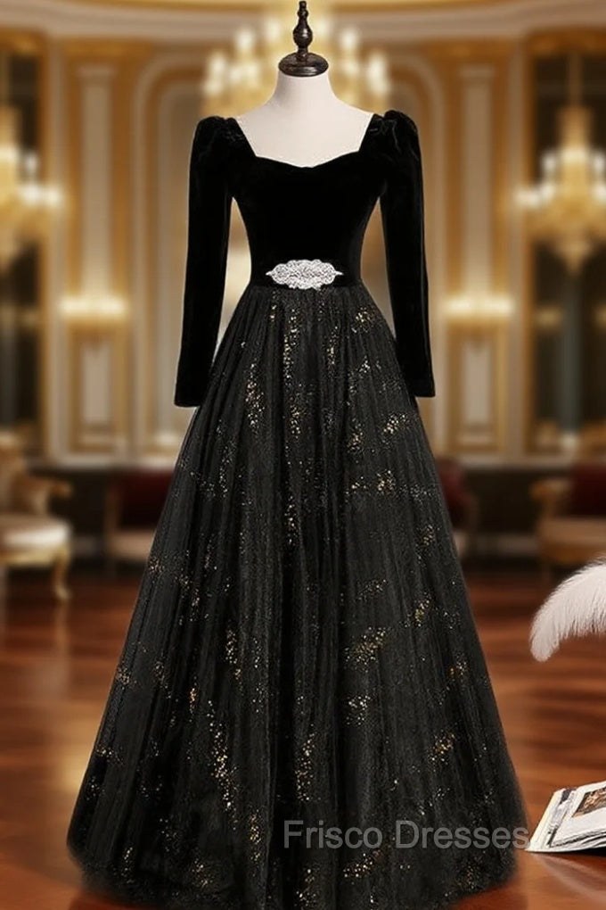 Black Tulle Velvet Long Sleeve Formal Prom Dress Main image