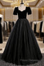 Black Tulle Velvet Short Sleeve Formal Prom Dress