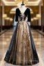 Black Tulle Velvet Short Sleeve Sequins Formal Prom Dress
