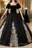 Black Tulle Velvet Square Short Sleeve Appliques Quinceanera Dress