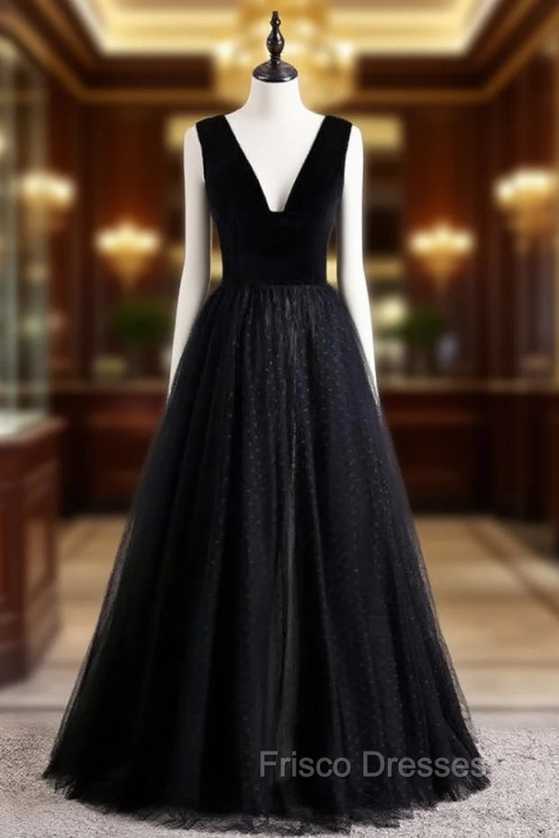 Black Tulle Velvet V-neck Formal Prom Dress Main image