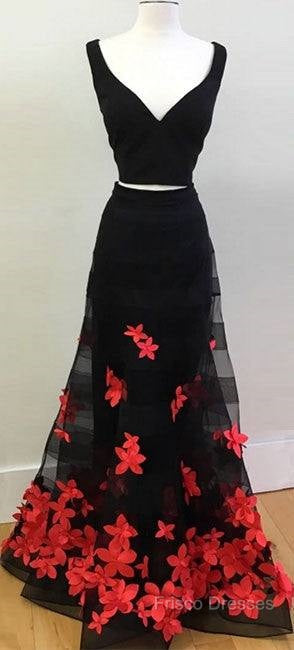 Black Two Pieces Applique Long Formal Prom Dress, Black Formal Dress Secondary image