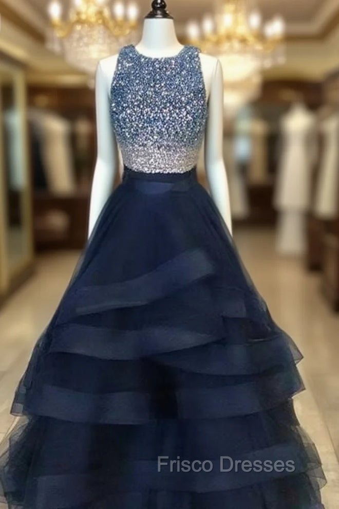 Black Two Pieces Sequin Long Formal Prom Dress, Black Evening Dress